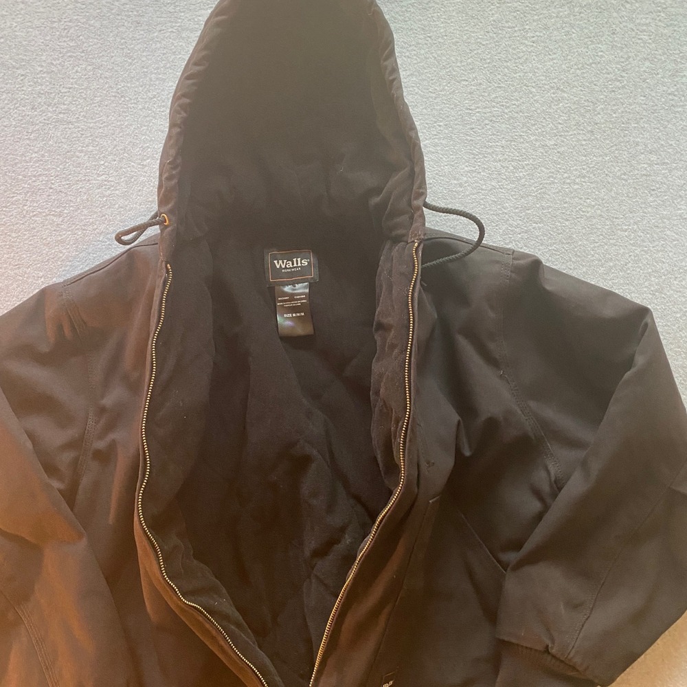 Walls Workwear Mens Hooded Bomber Jacket Black Cotton Duck Canvas Medium - Picture 5 of 9